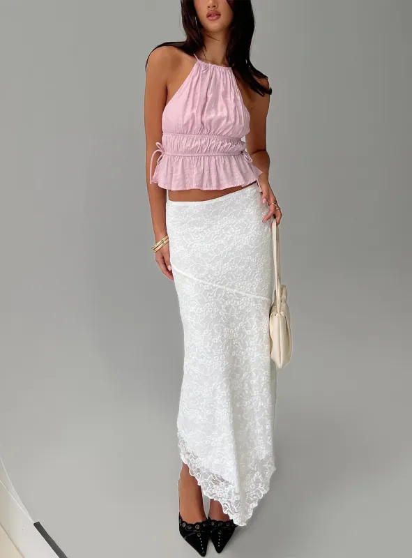 Freebirds Lace Midi Skirt White sold by Princess Polly