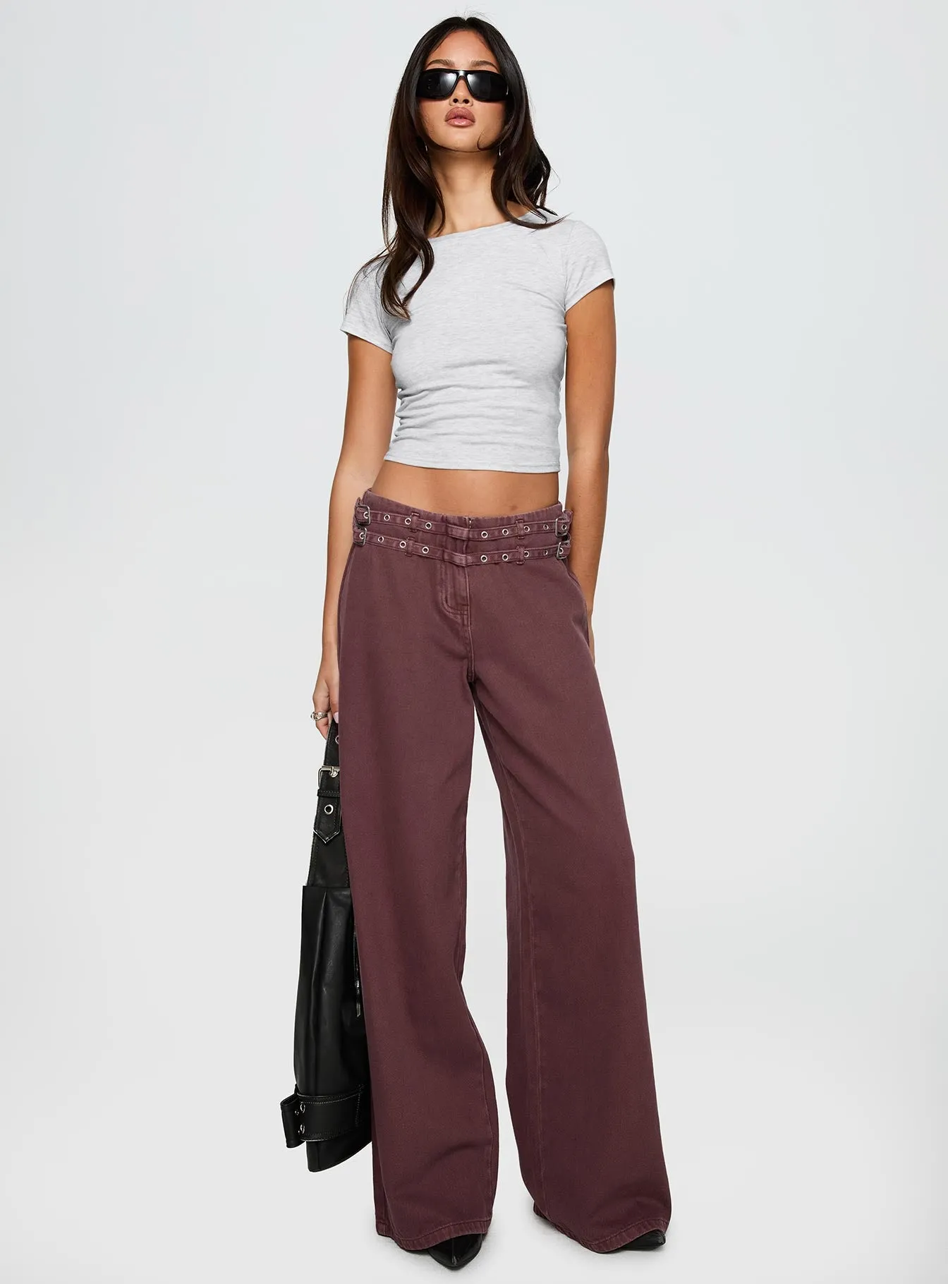 Baccarat Mid Rise Wide Leg Belted Pant Chocolate sold by Princess Polly product image thumbnail 3