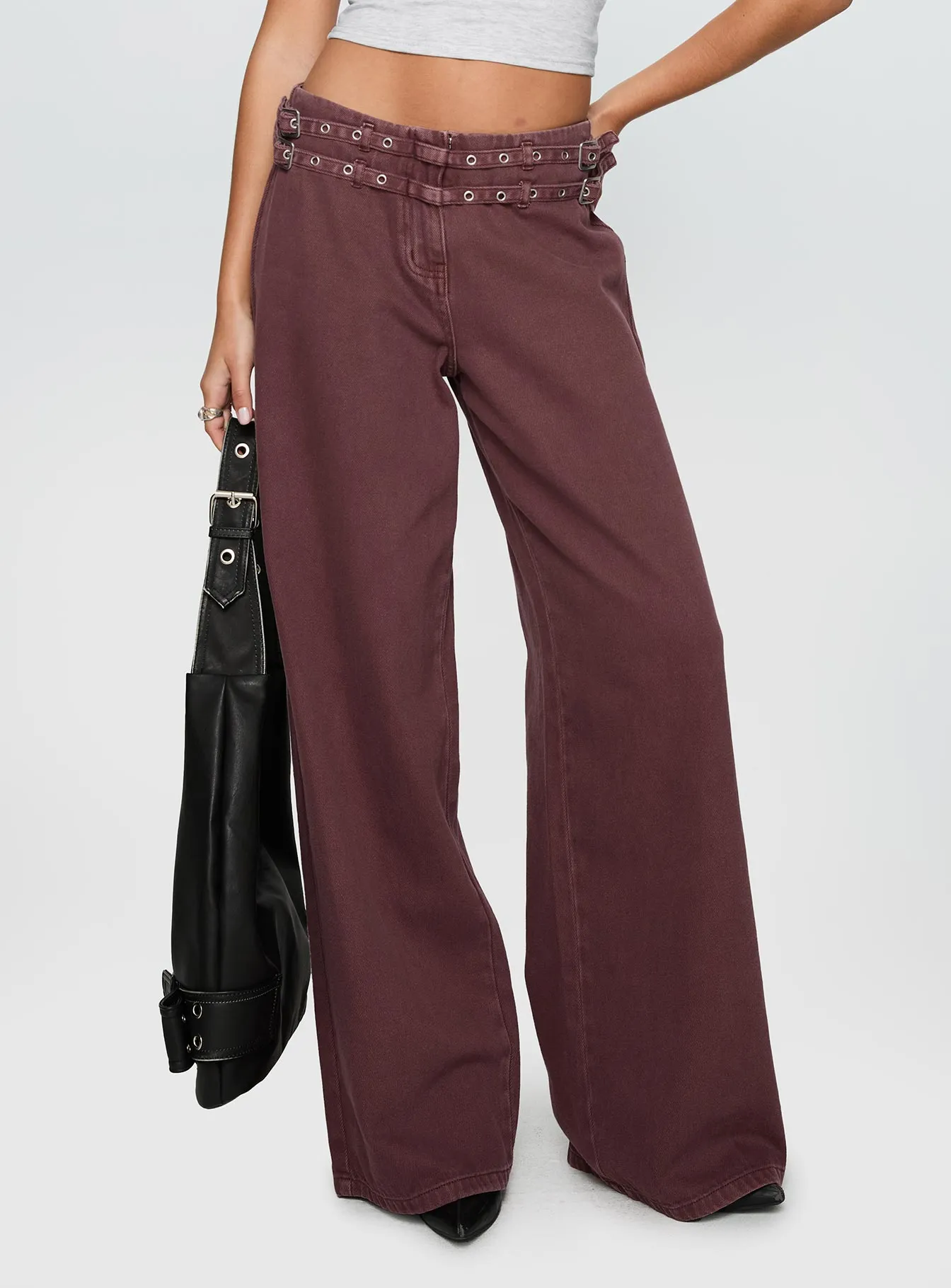 Baccarat Mid Rise Wide Leg Belted Pant Chocolate sold by Princess Polly product image thumbnail 2
