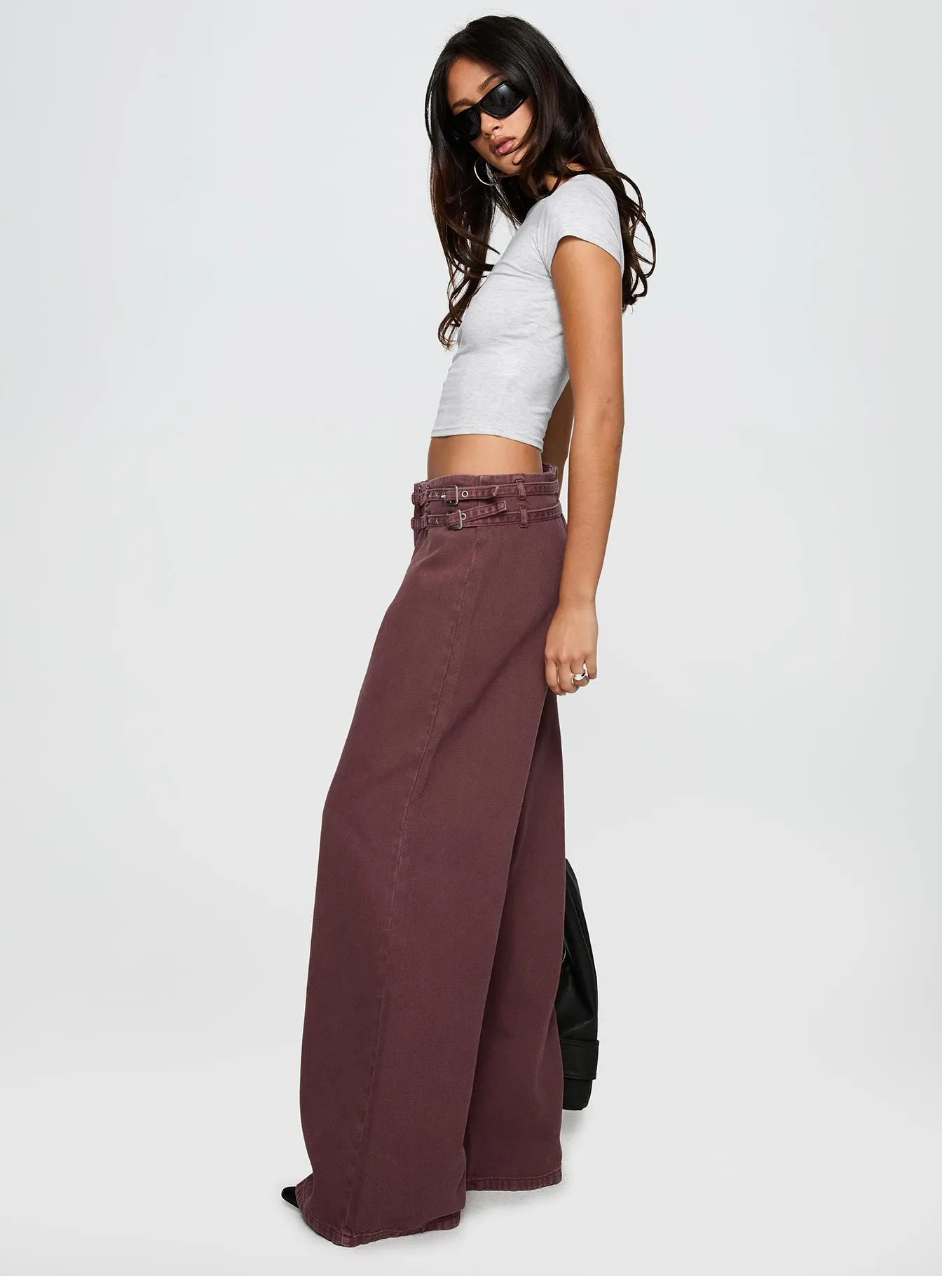 Baccarat Mid Rise Wide Leg Belted Pant Chocolate sold by Princess Polly product image thumbnail 4