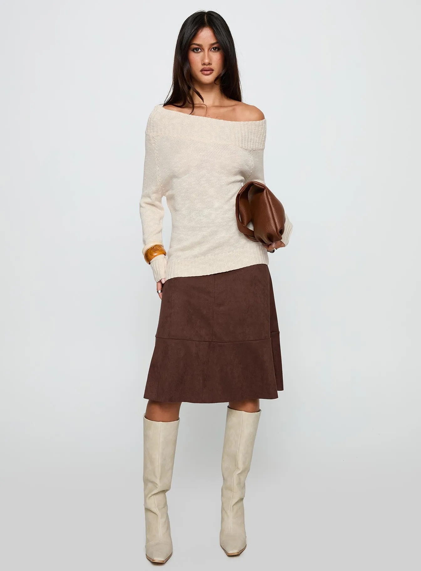 Alyxandra Off Shoulder Knit Sweater Beige sold by Princess Polly product image thumbnail 3