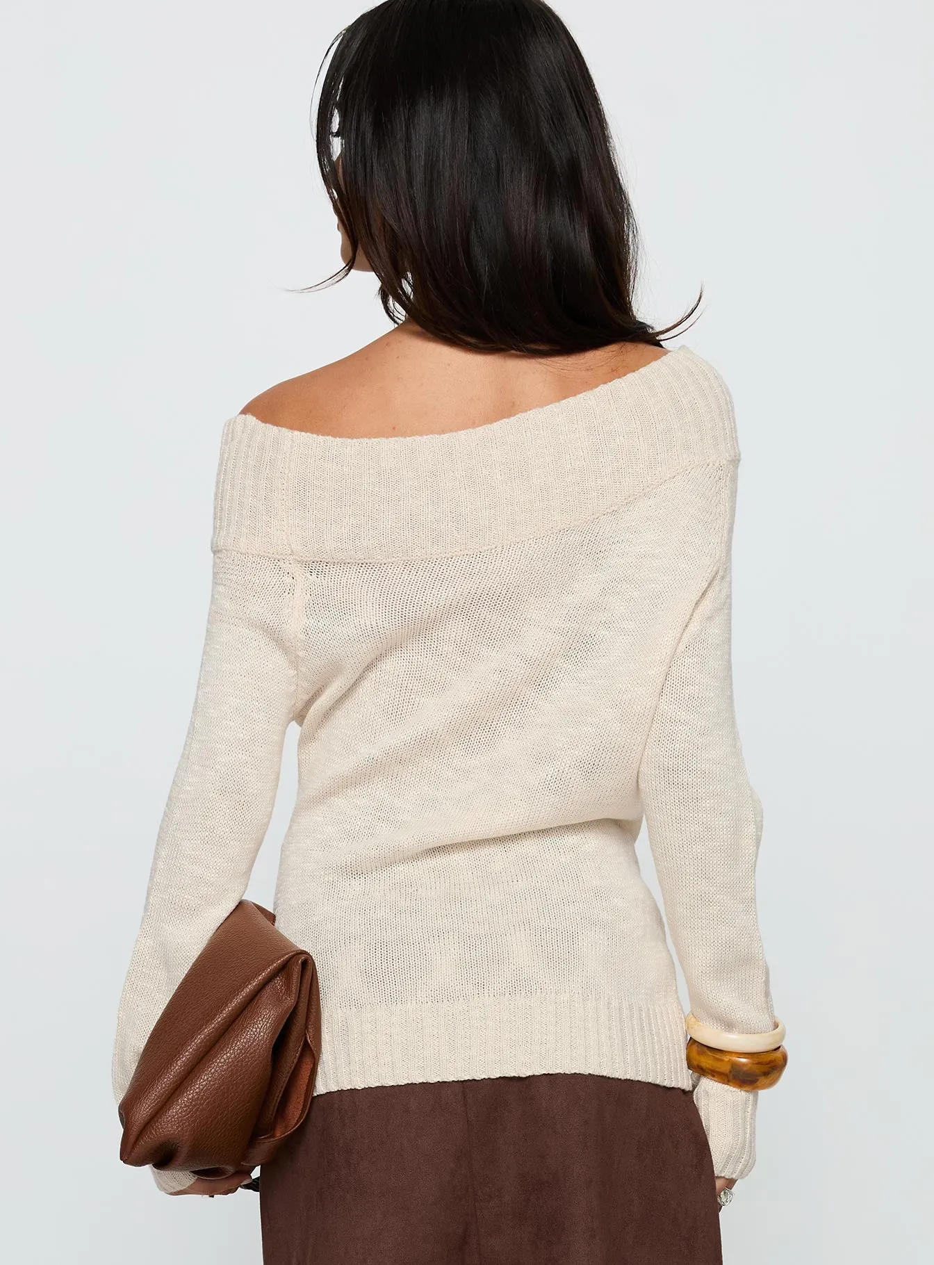 Alyxandra Off Shoulder Knit Sweater Beige sold by Princess Polly product image thumbnail 5