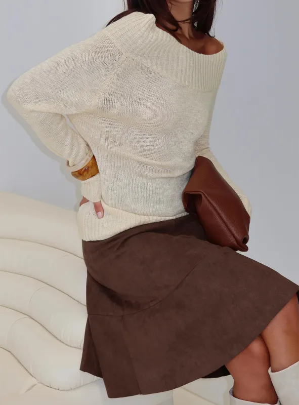 Alyxandra Off Shoulder Knit Sweater Beige sold by Princess Polly