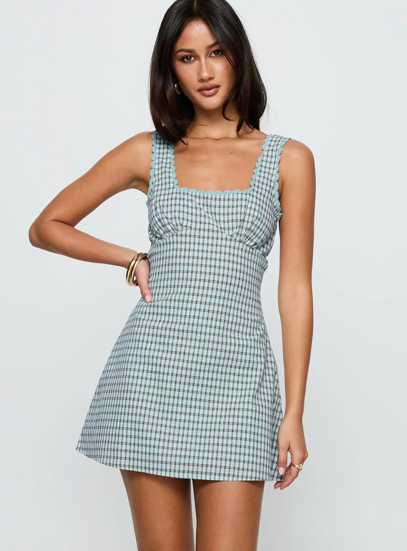 Dasha Mini Dress Blue / Brown Check sold by Princess Polly product image thumbnail 2