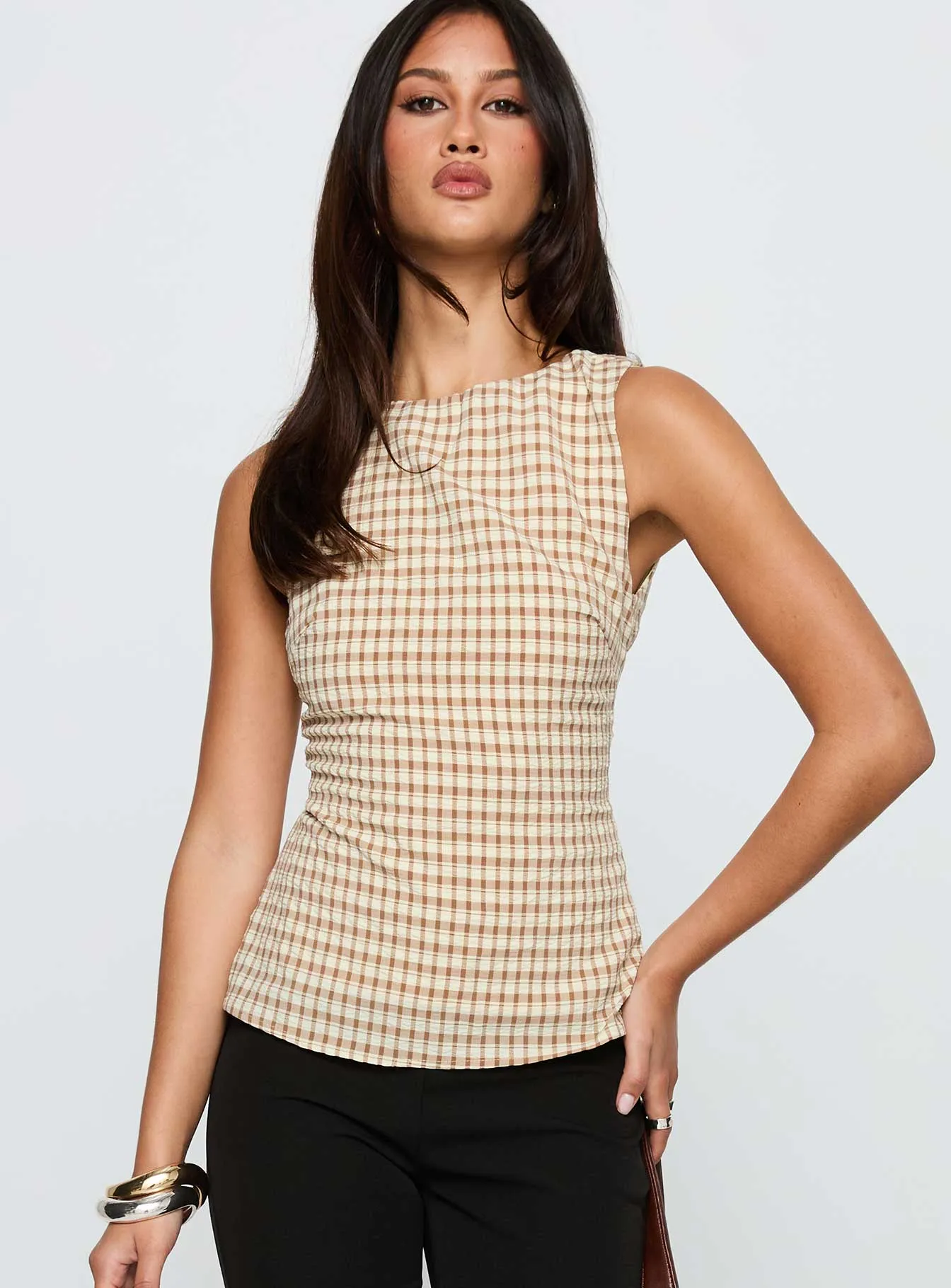 Michaud Top Brown Gingham sold by Princess Polly