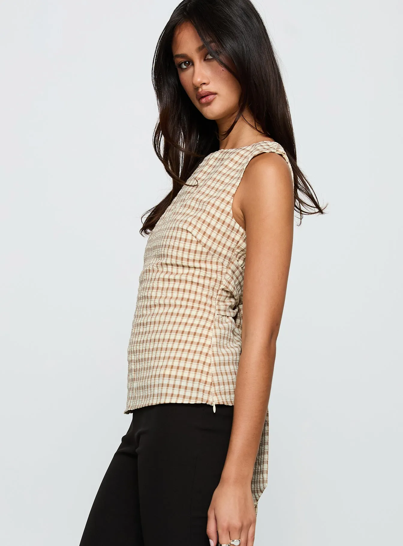 Michaud Top Brown Gingham sold by Princess Polly product image thumbnail 3