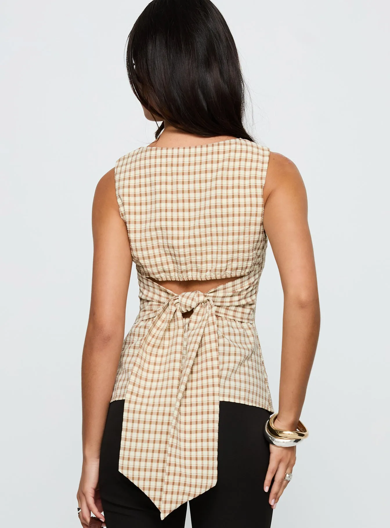 Michaud Top Brown Gingham sold by Princess Polly product image thumbnail 4