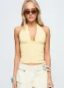 Averin Shirred Halter Top Lemon Stripe sold by Princess Polly