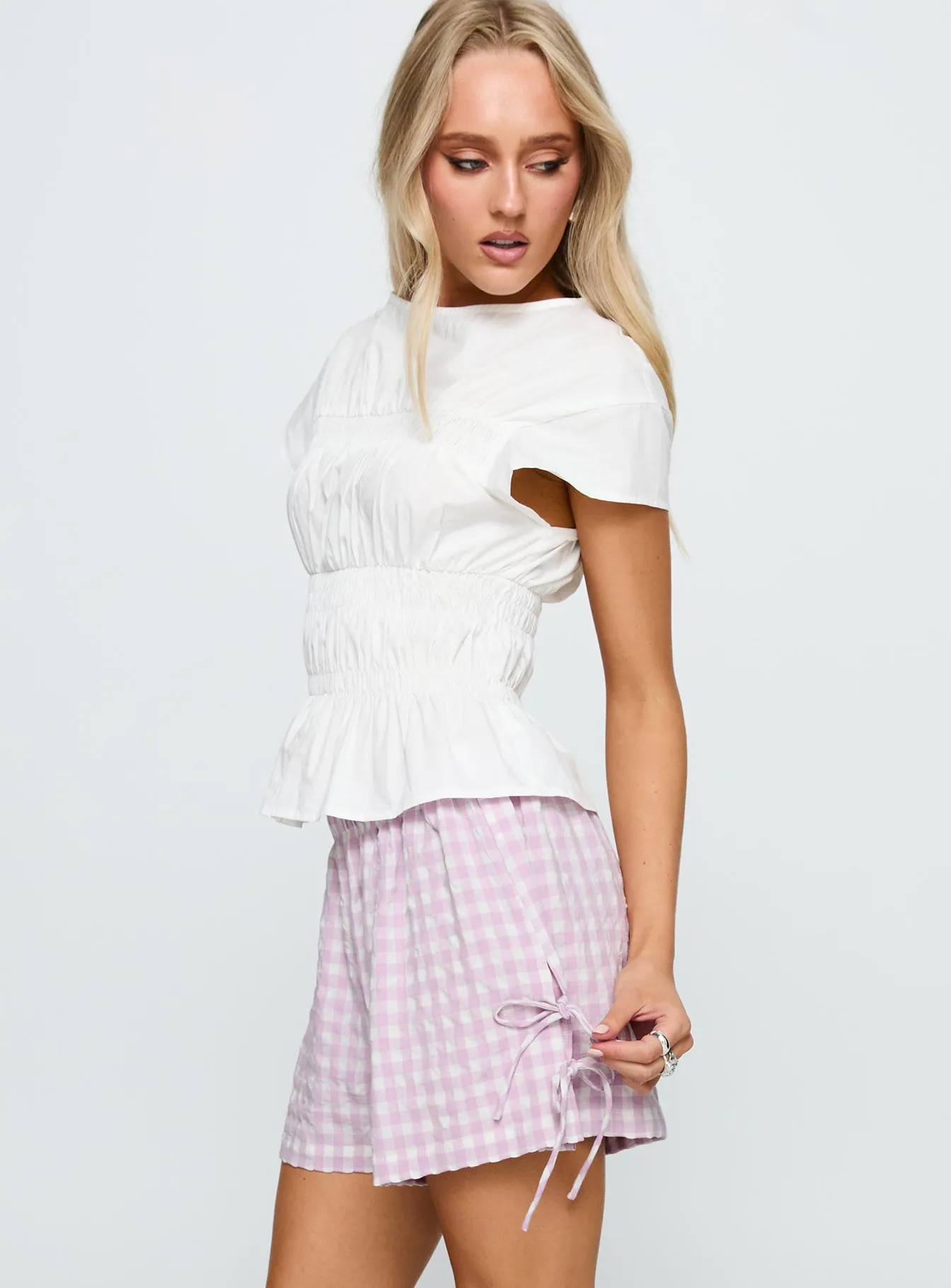 Bubbia Tie Up Shorts Purple / White sold by Princess Polly product image thumbnail 3