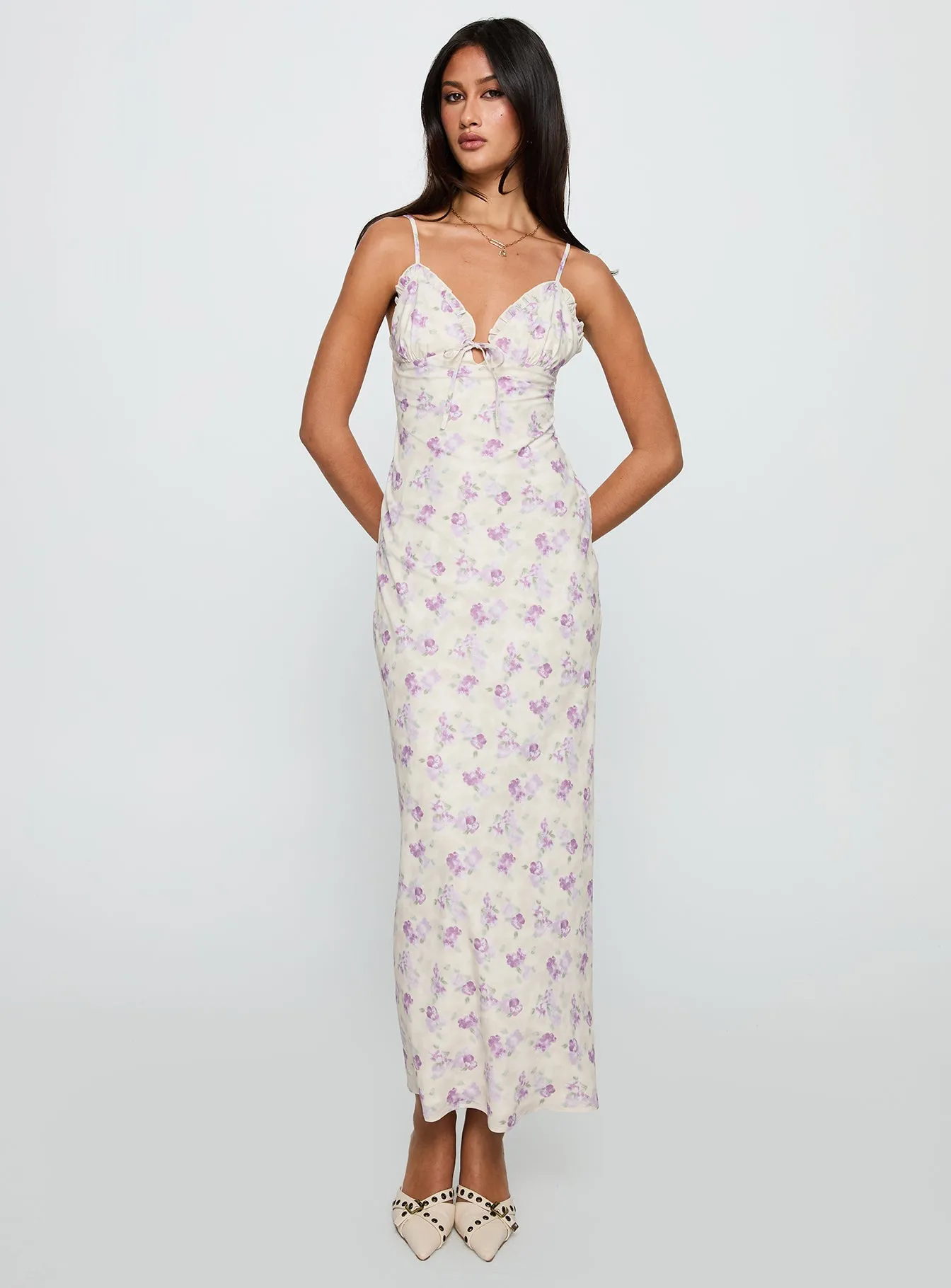 Jessamine Frill Maxi Dress White / Lilac sold by Princess Polly product image thumbnail 3