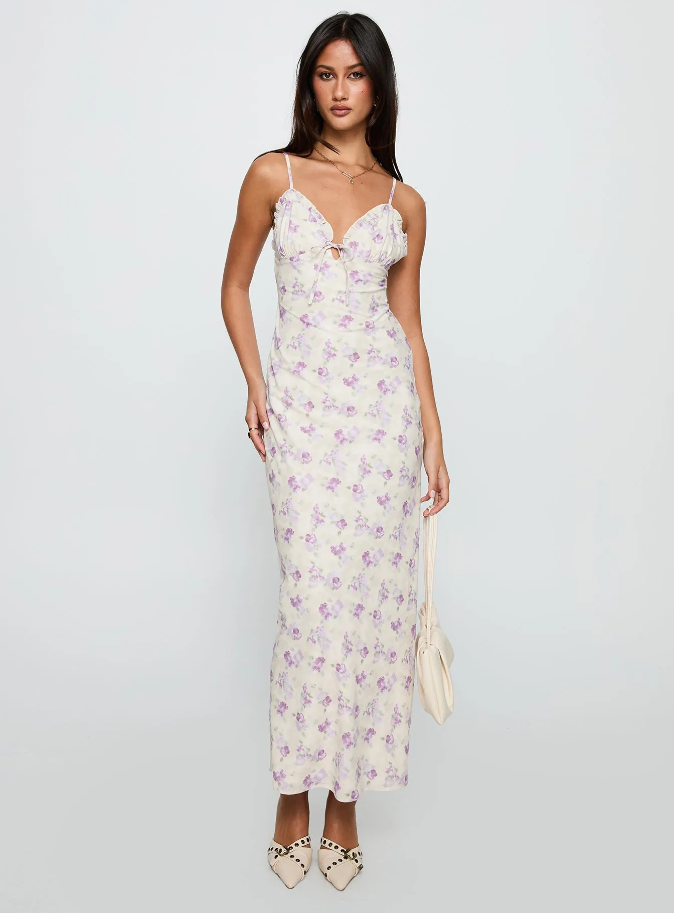 Jessamine Frill Maxi Dress White / Lilac sold by Princess Polly product image thumbnail 2