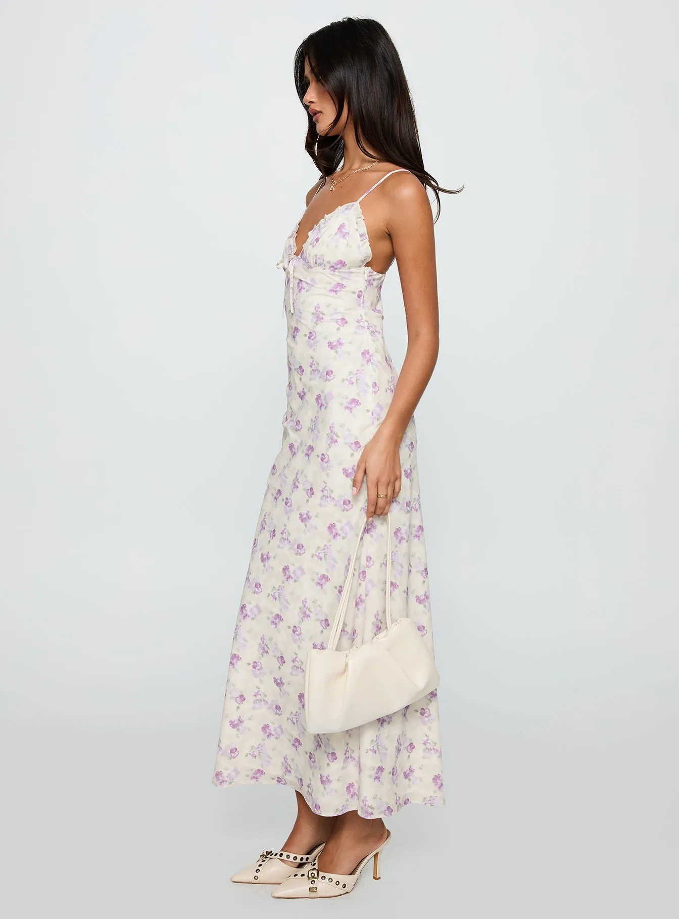 Jessamine Frill Maxi Dress White / Lilac sold by Princess Polly product image thumbnail 4