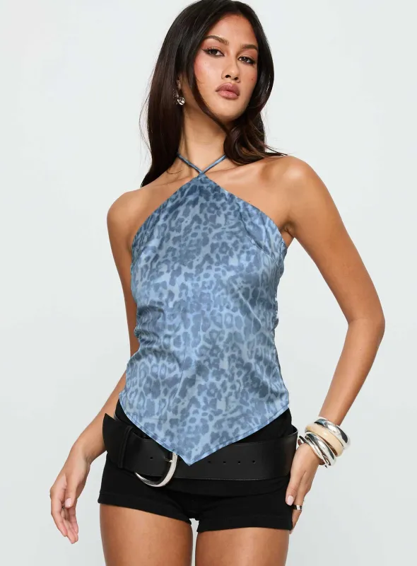 Jaemes Top Blue Leopard sold by Princess Polly