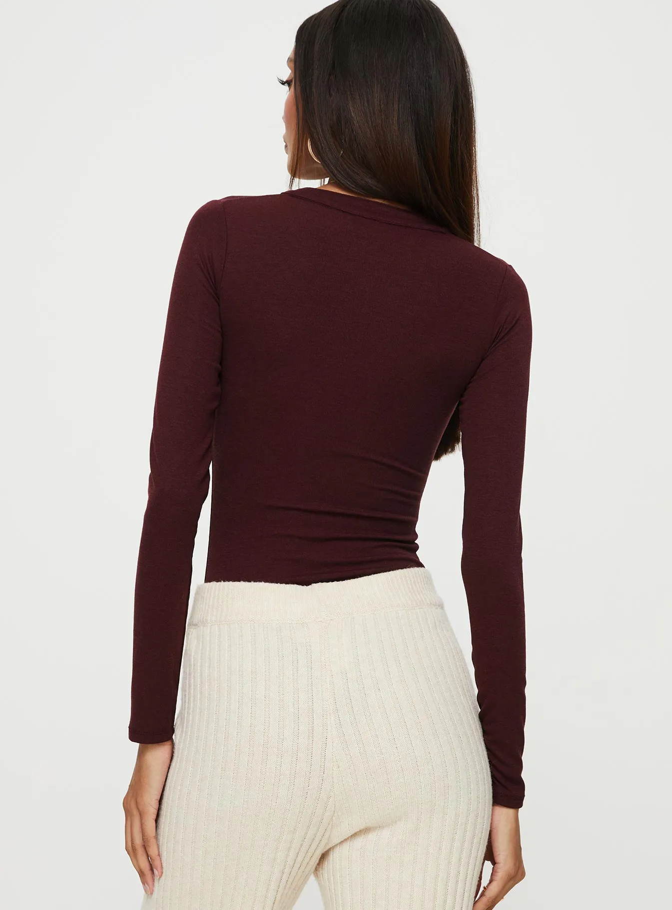 Kandis Long Sleeve Bodysuit Burgundy sold by Princess Polly product image thumbnail 5