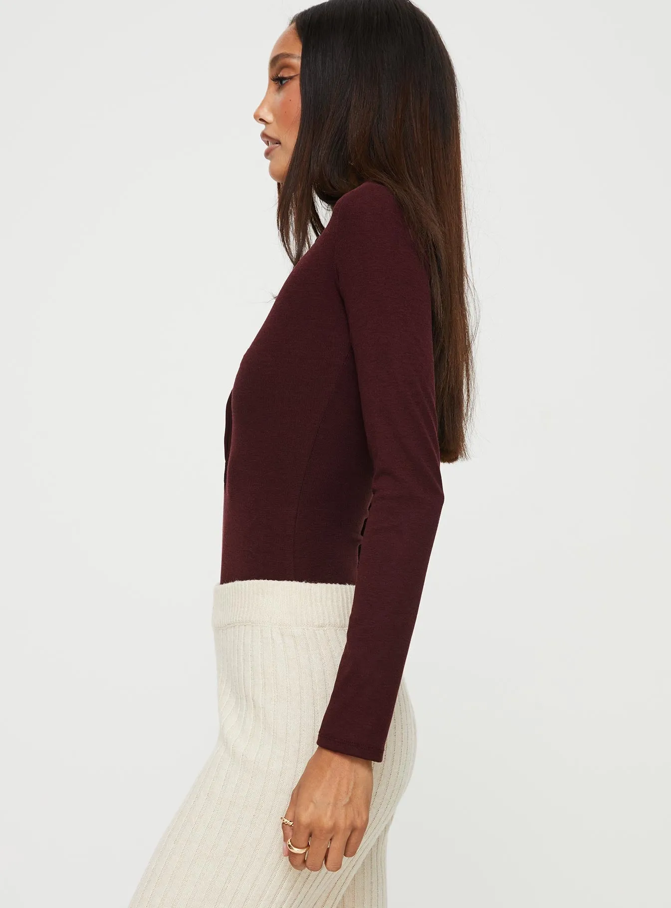 Kandis Long Sleeve Bodysuit Burgundy sold by Princess Polly product image thumbnail 4