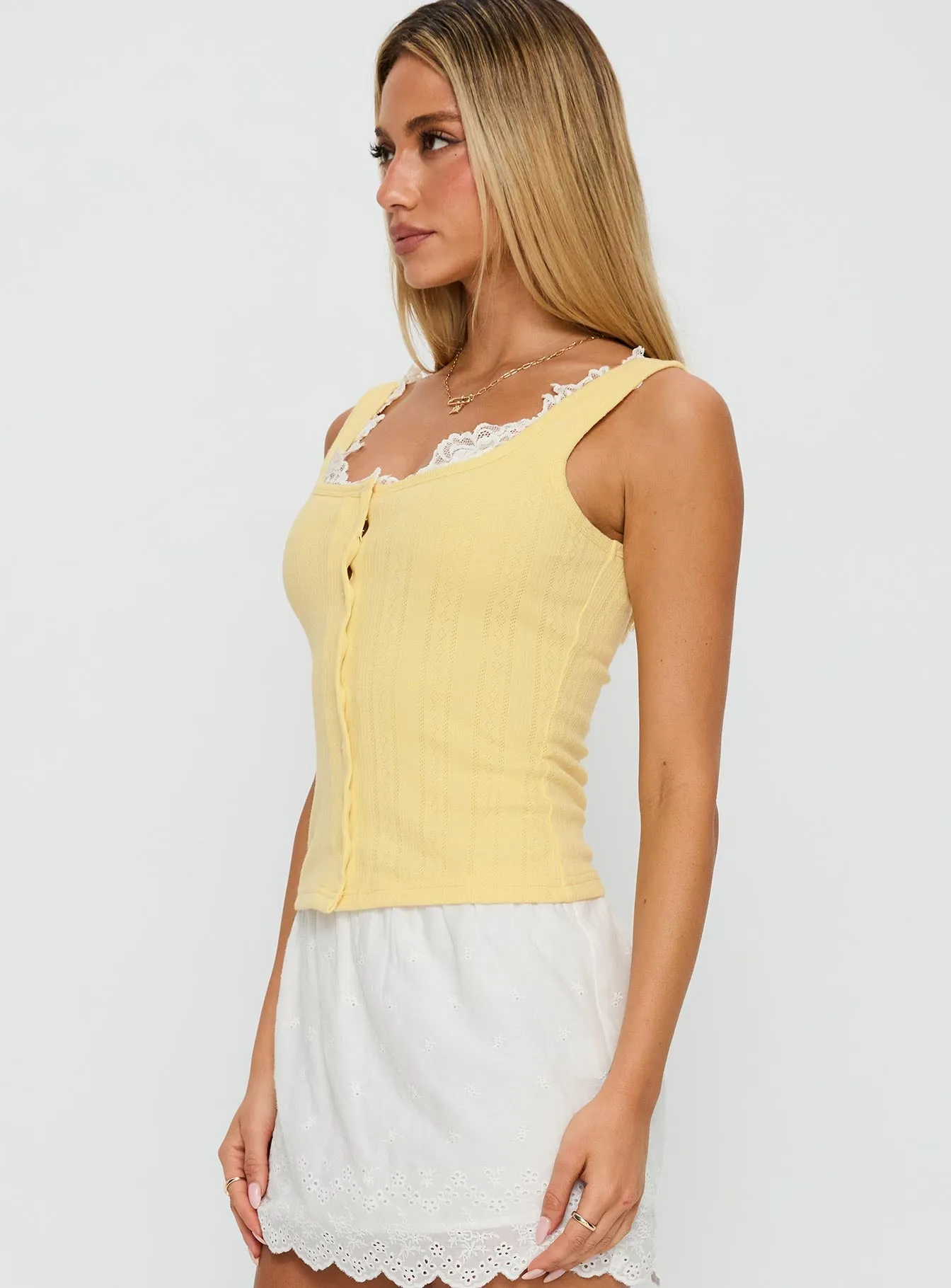 Sole Purpose Lace Trim Top Yellow sold by Princess Polly product image thumbnail 3