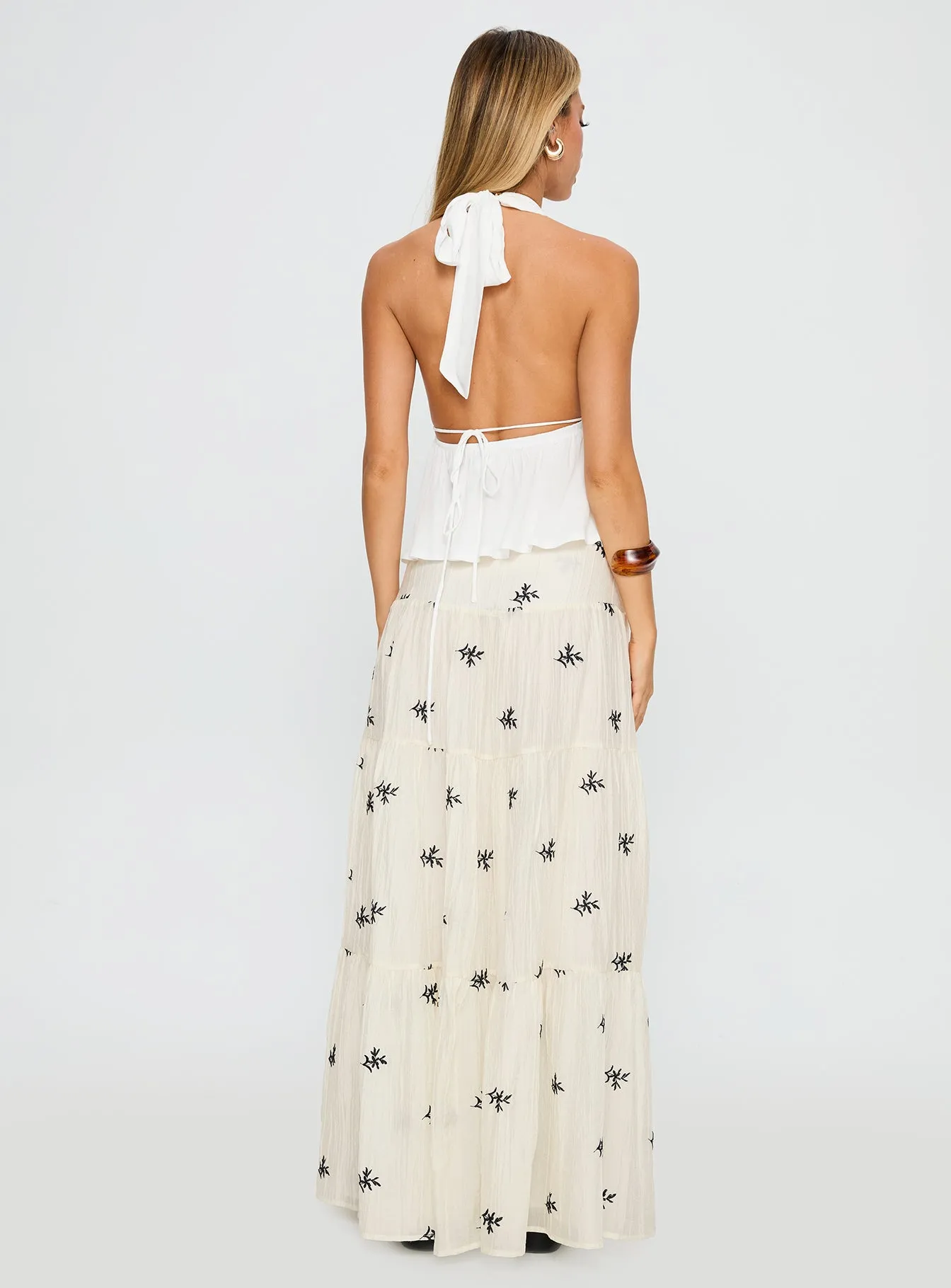 Cinnamon Embroidered Maxi Skirt Cream / Navy sold by Princess Polly product image thumbnail 5