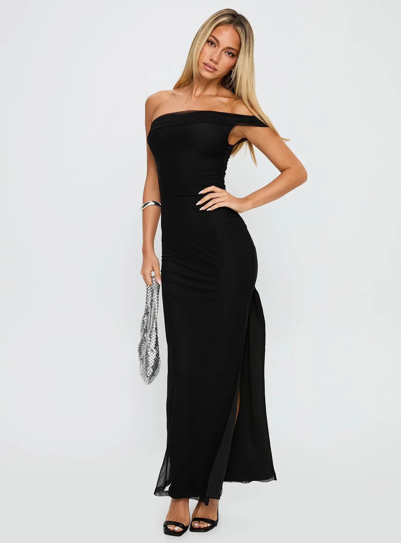 Technique Off The Shoulder Maxi Dress Black sold by Princess Polly