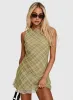 Buffie Shoulder Mini Dress Green Check sold by Princess Polly