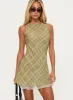 Buffie Shoulder Mini Dress Green Check sold by Princess Polly