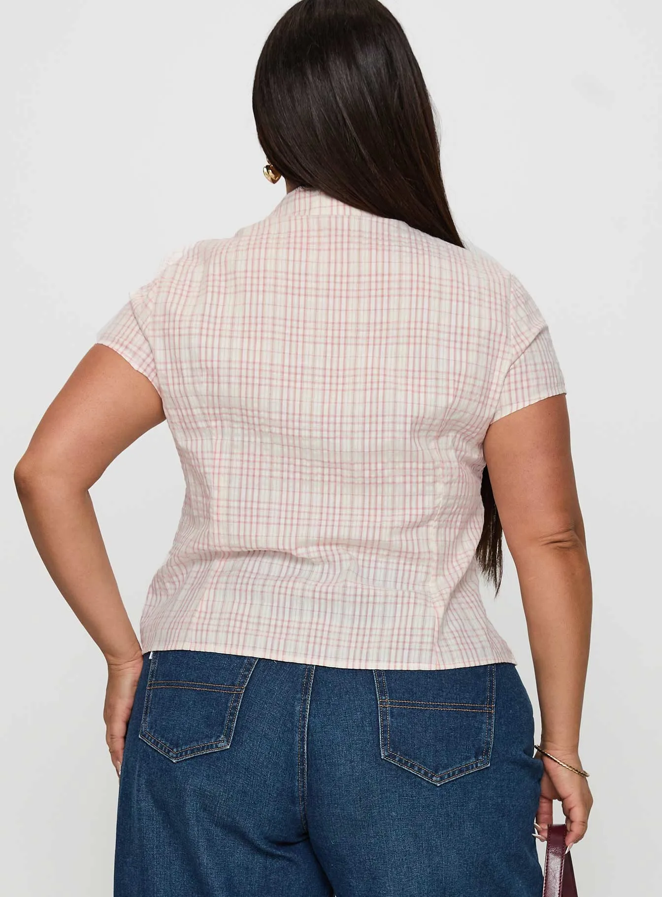 Cottesloe Blouse Top Pink Check Curve sold by Princess Polly product image thumbnail 5