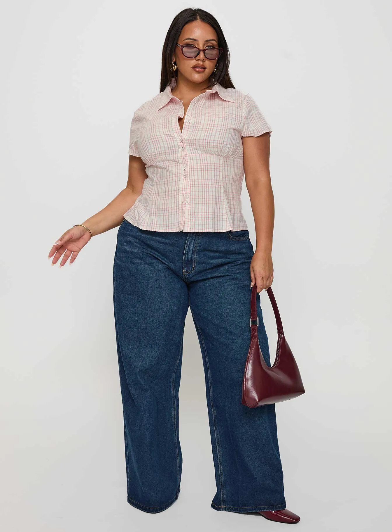 Cottesloe Blouse Top Pink Check Curve sold by Princess Polly product image thumbnail 3