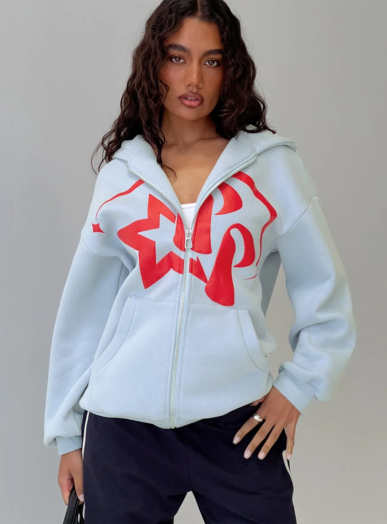 Starblazer Zip Up Graphic Hoodie Blue / Red sold by Princess Polly