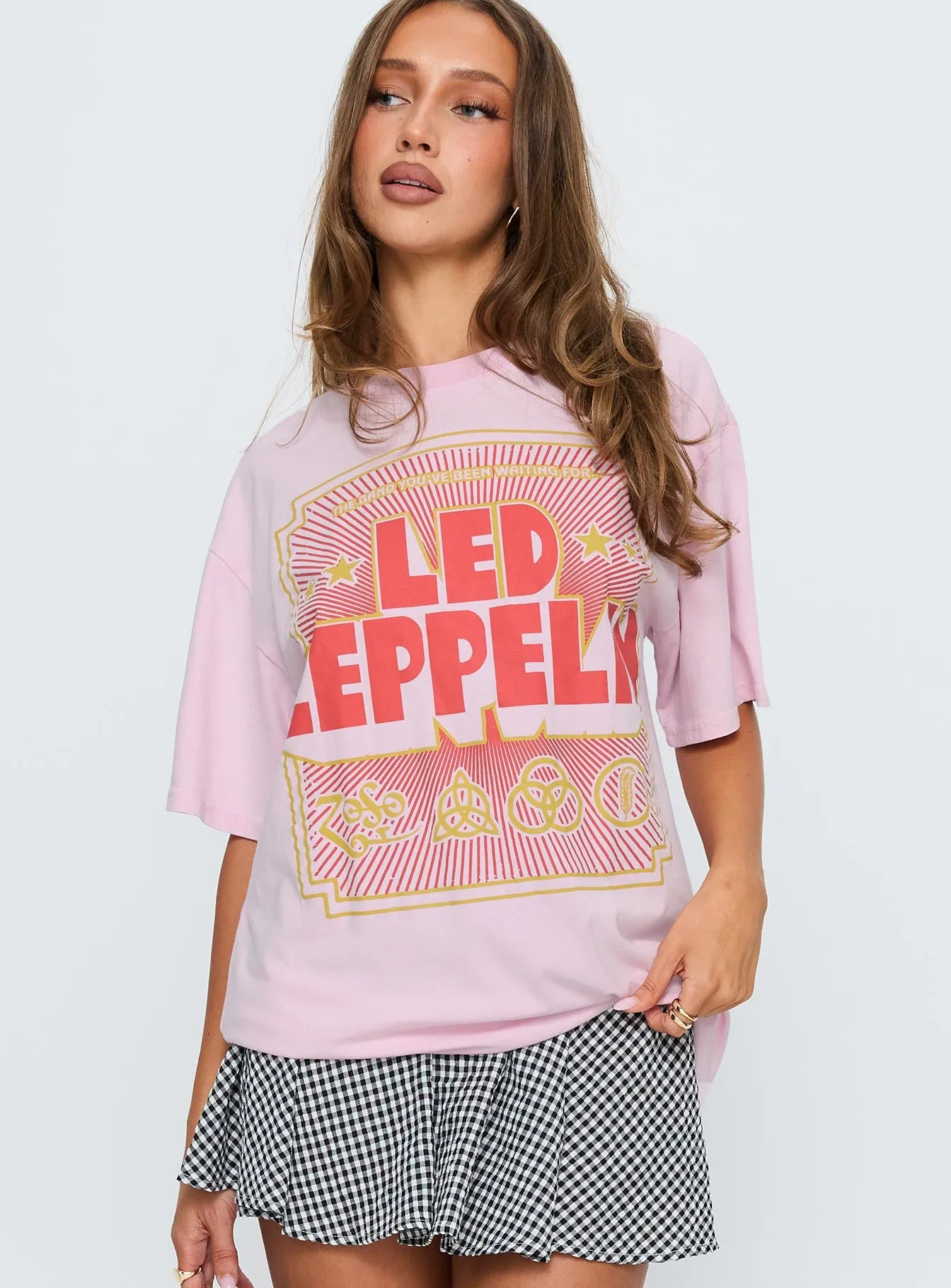 Led Zeppelin Oversized Vintage Graphic Top Pink sold by Princess Polly