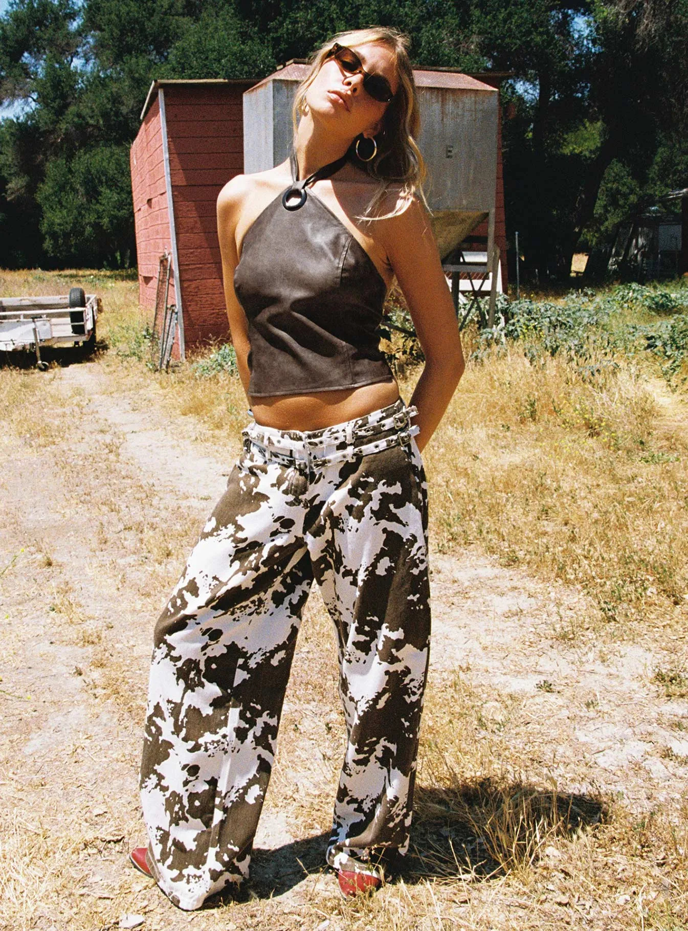 Baccarat Mid Rise Wide Leg Belted Pant Cow Print sold by Princess Polly