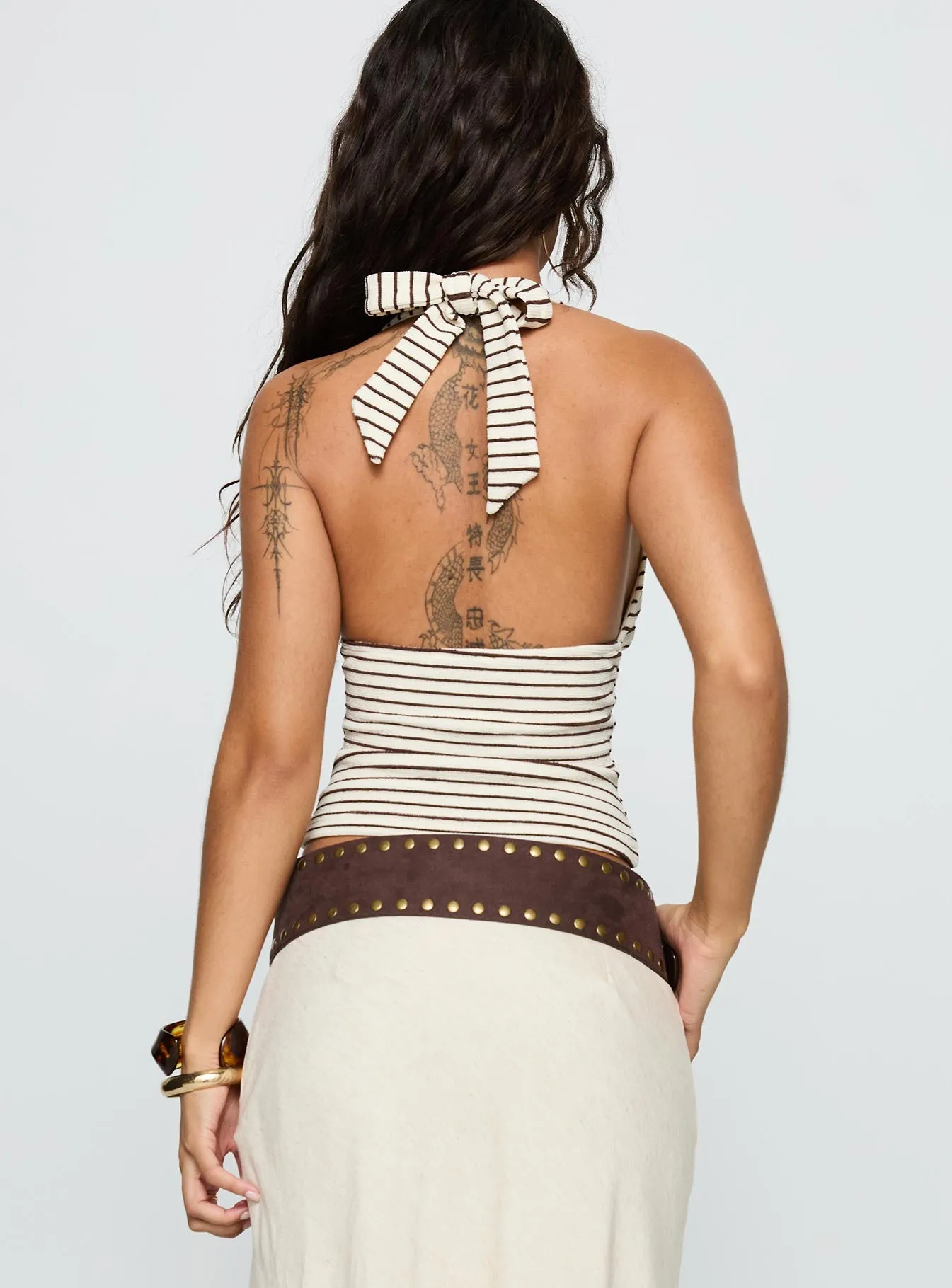 Whimsy Halter Top Chocolate / White Stripe sold by Princess Polly product image thumbnail 5
