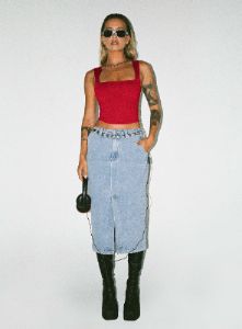 Endgate Midi Skirt Mid Wash Denim sold by Princess Polly