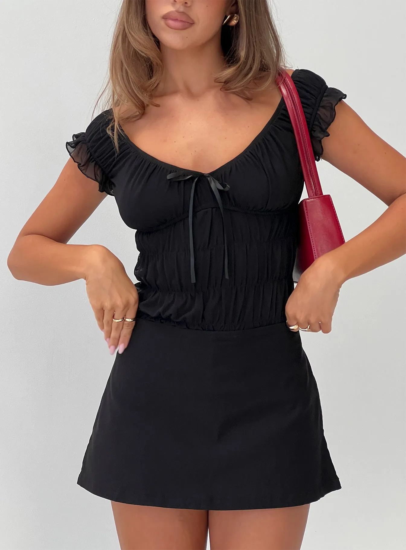 Ahead Of Myself Off Shoulder Bodysuit Black sold by Princess Polly