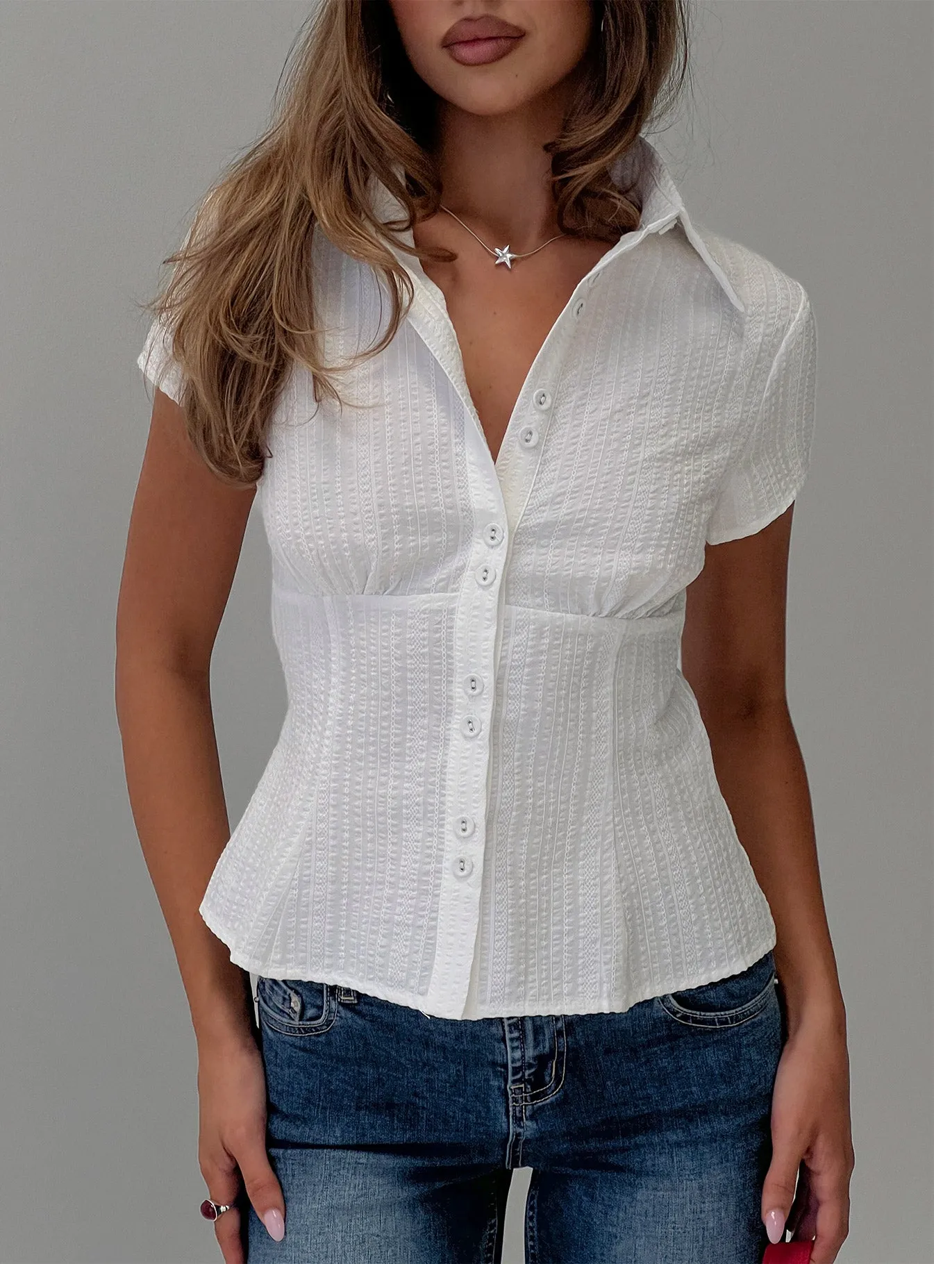 Cottesloe Blouse Top Textured White sold by Princess Polly