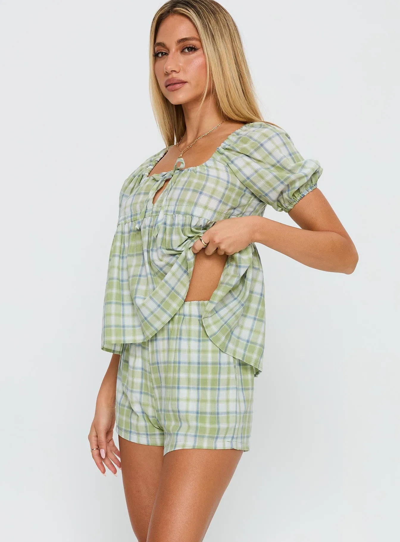 Cerelia Tie Up Set Green Check sold by Princess Polly product image thumbnail 4