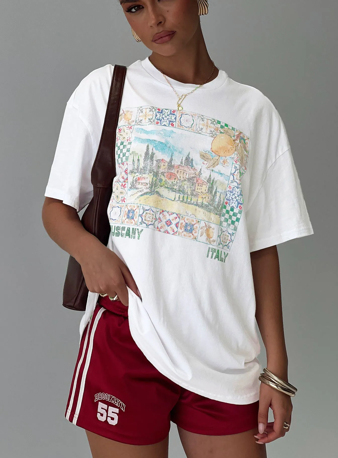 Love From Tuscany Oversized Graphic Top White sold by Princess Polly