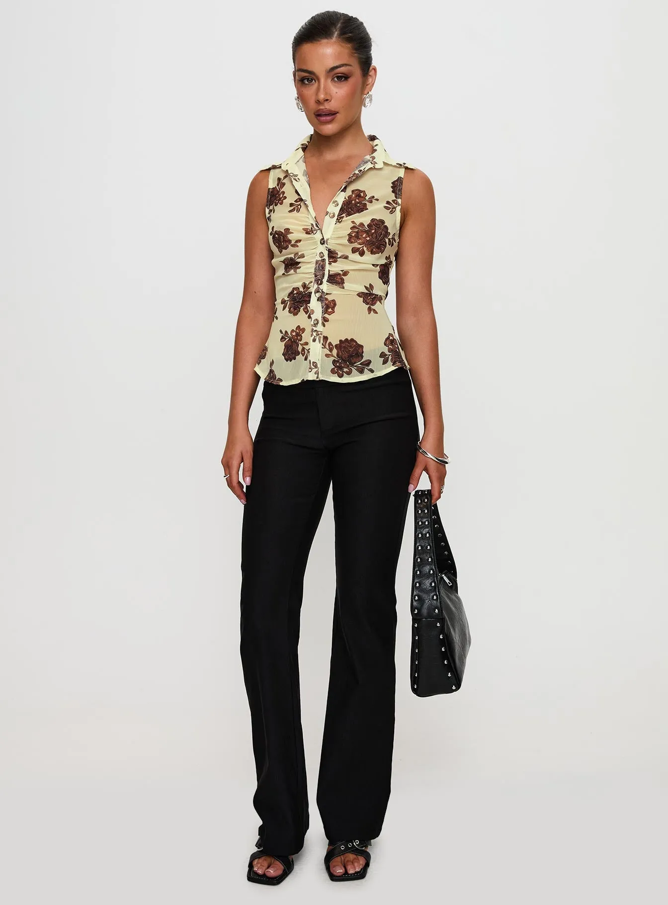Present Tense Sheer Ruched Top Yellow Floral sold by Princess Polly product image thumbnail 3