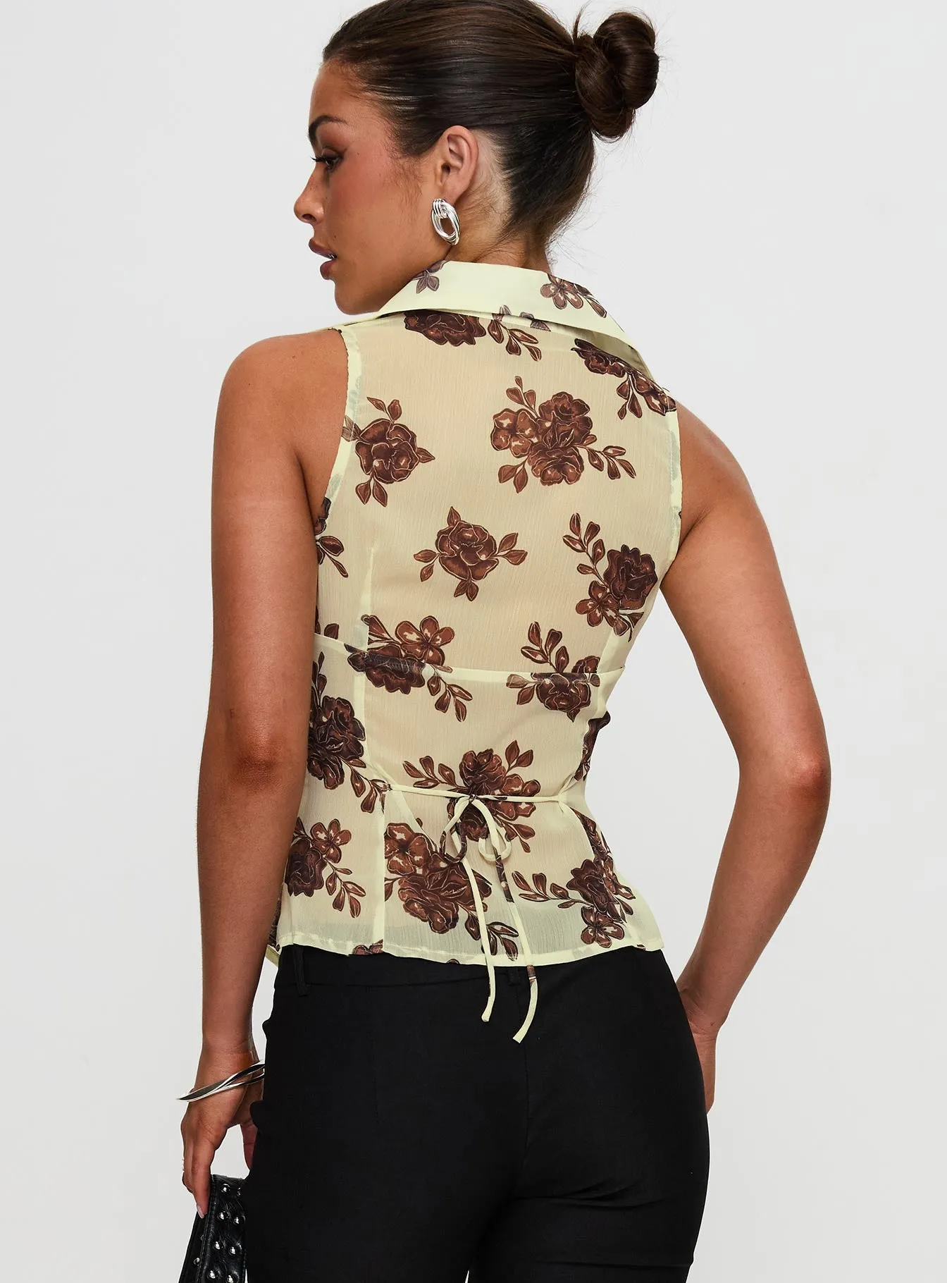 Present Tense Sheer Ruched Top Yellow Floral sold by Princess Polly product image thumbnail 5