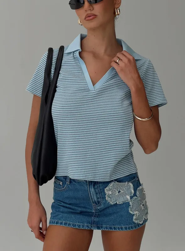 Ralphy Collared Top Blue Stripe made by Princess Polly