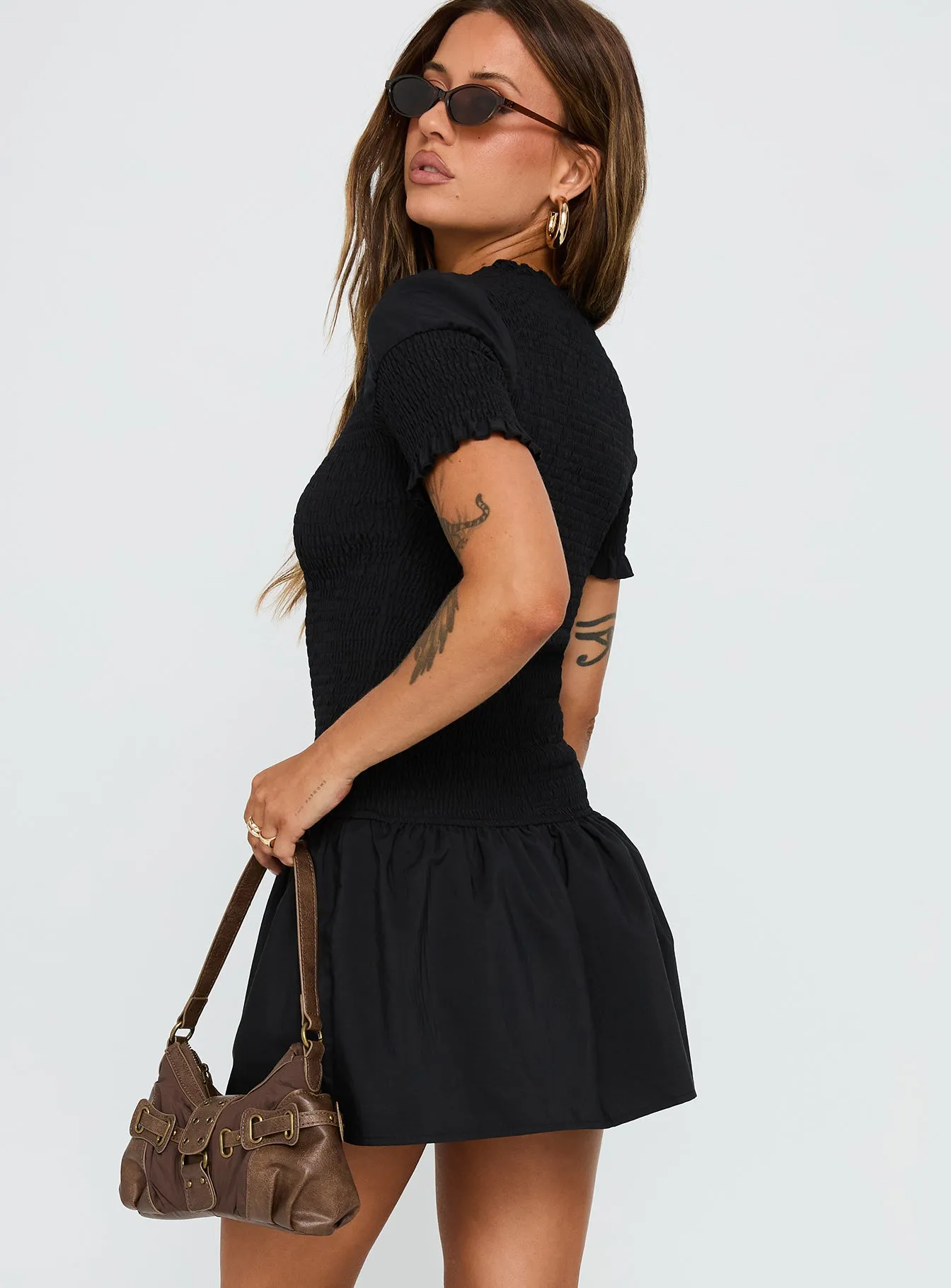 Laurita Shirred Mini Dress Black sold by Princess Polly product image thumbnail 5
