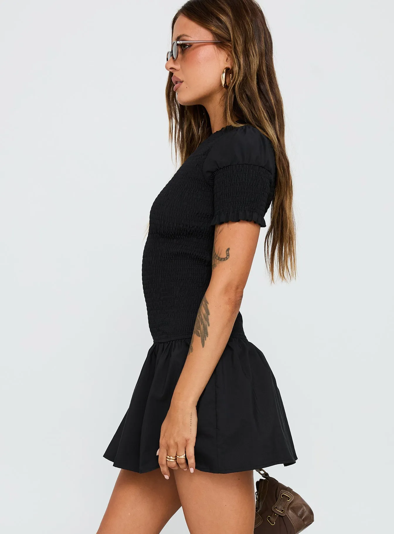 Laurita Shirred Mini Dress Black sold by Princess Polly product image thumbnail 4