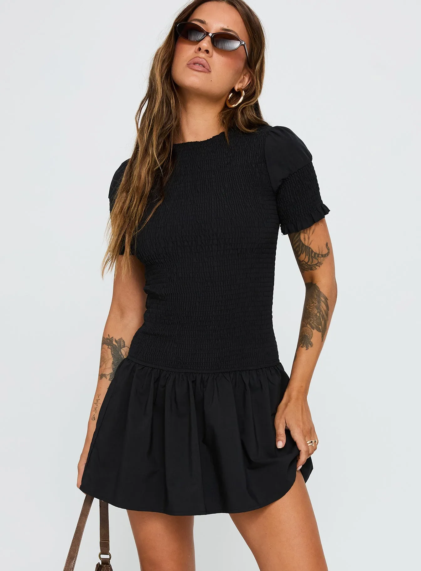 Laurita Shirred Mini Dress Black sold by Princess Polly product image thumbnail 2