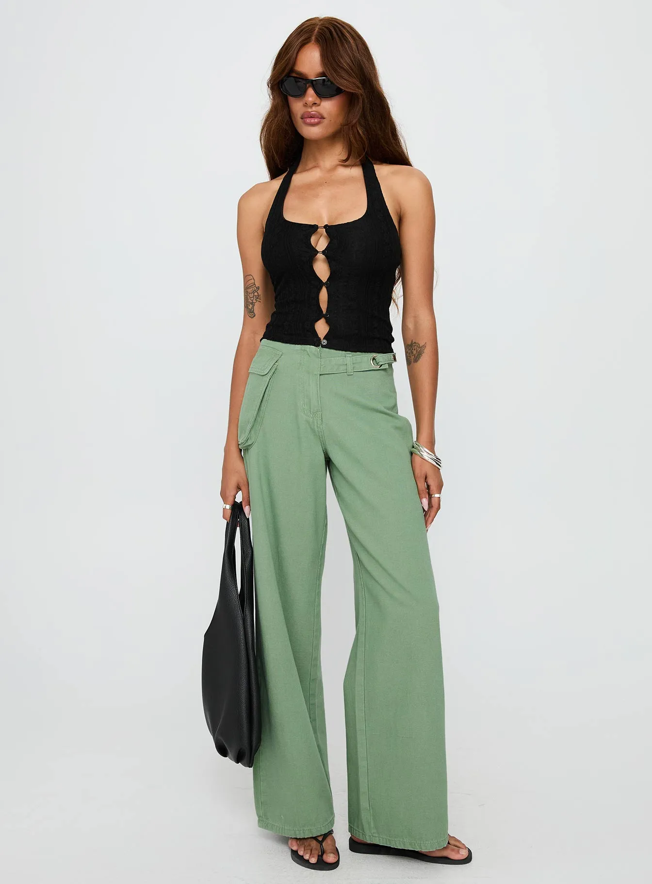 Mercadi Mid Rise Straight Leg Cargo Jeans Green sold by Princess Polly product image thumbnail 2