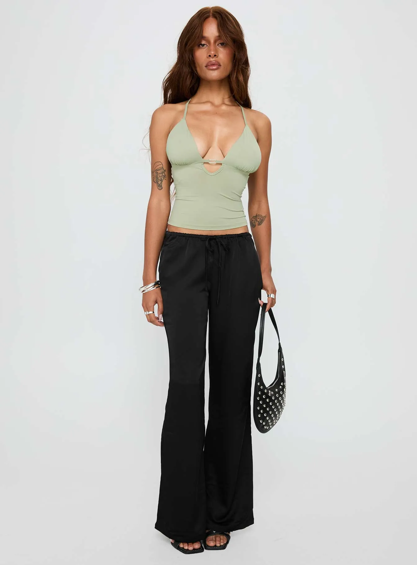 Vanille Tie Waist Satin Pants Black sold by Princess Polly product image thumbnail 2