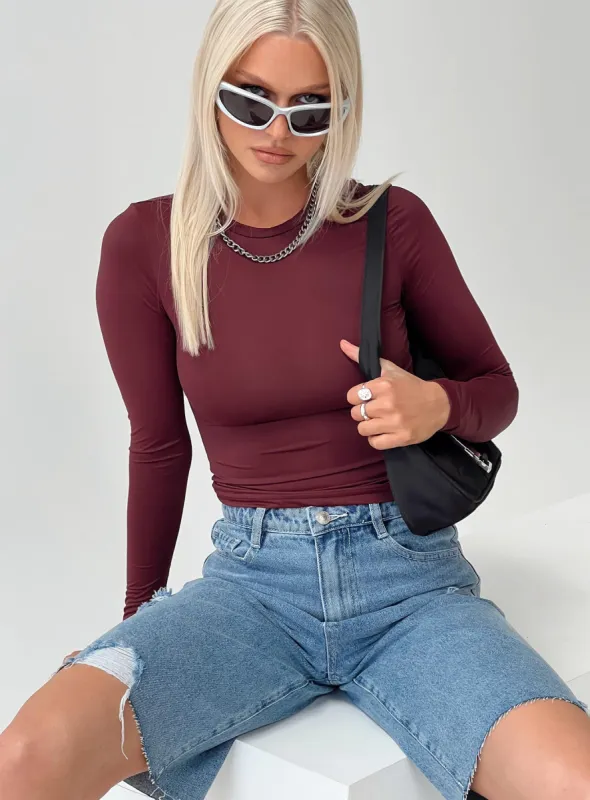 Arnim Long Sleeve Top Wine sold by Princess Polly