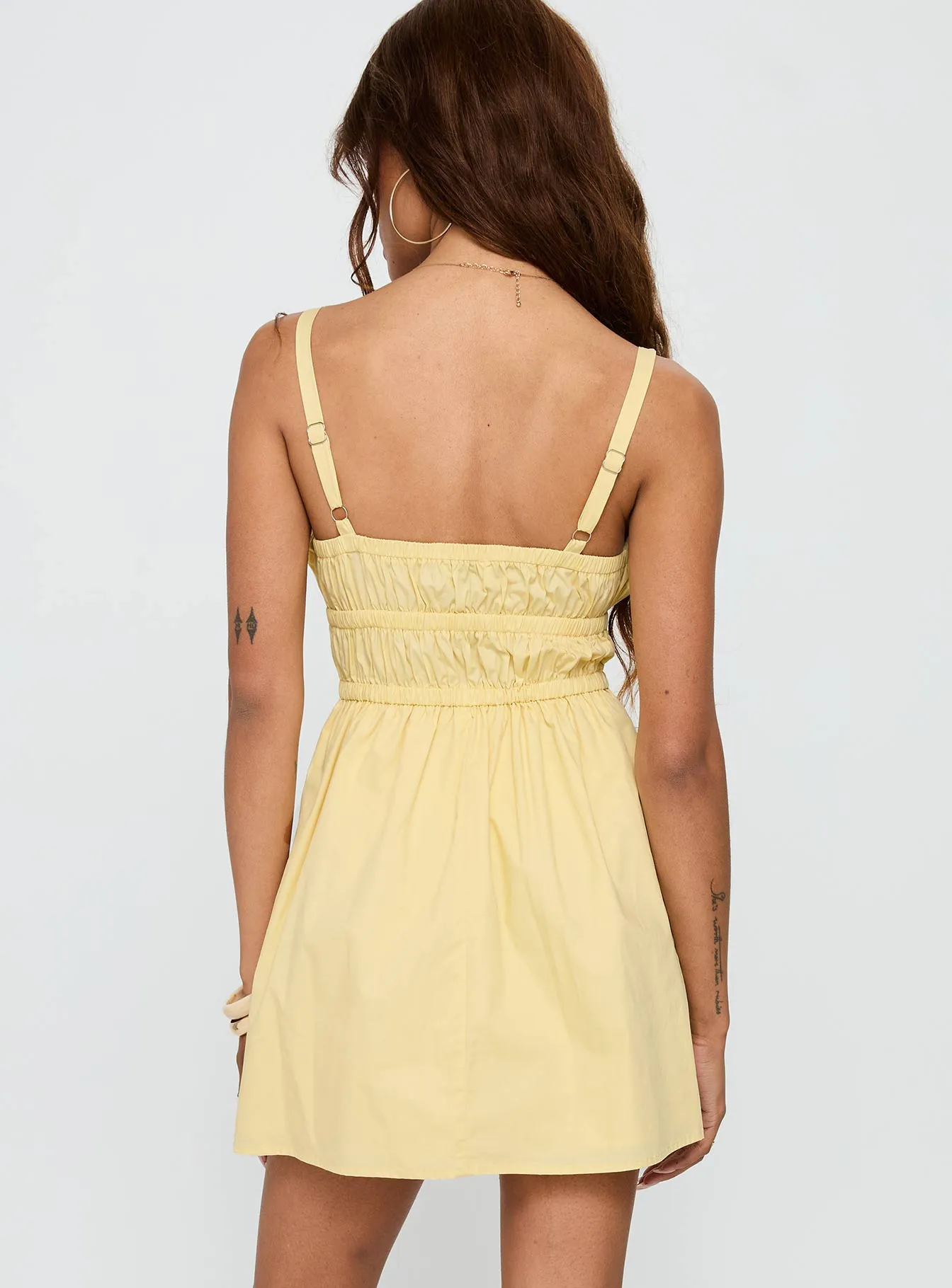 Viviette Ruched Mini Dress Lemon sold by Princess Polly product image thumbnail 5