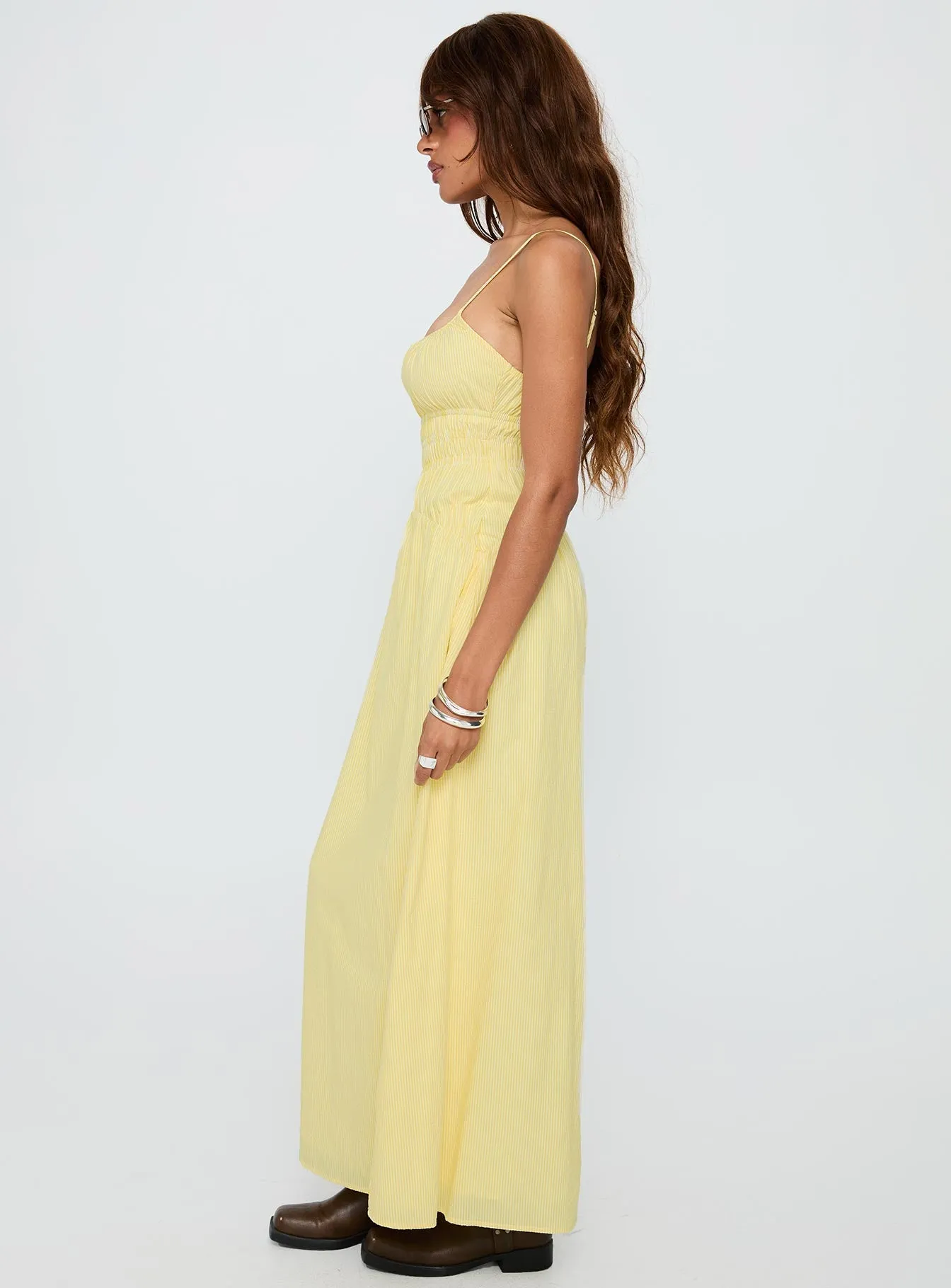 Magnolie Shirred Maxi Dress Yellow Stripe sold by Princess Polly product image thumbnail 4