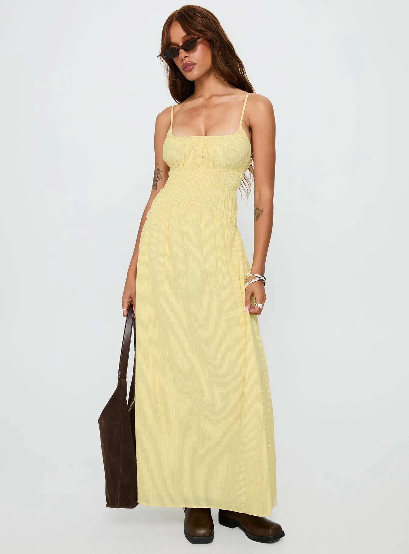 Magnolie Shirred Maxi Dress Yellow Stripe sold by Princess Polly product image thumbnail 2