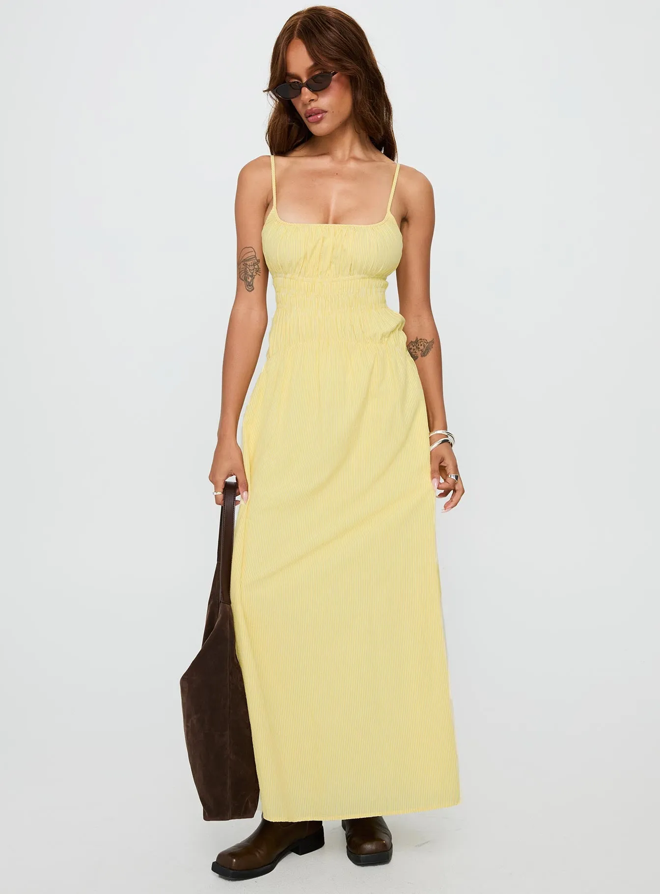 Magnolie Shirred Maxi Dress Yellow Stripe sold by Princess Polly product image thumbnail 3