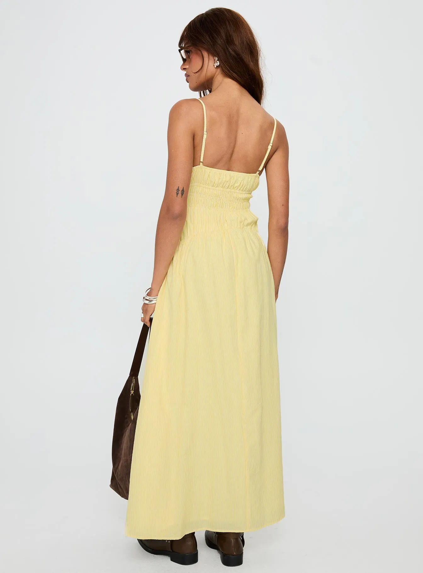 Magnolie Shirred Maxi Dress Yellow Stripe sold by Princess Polly product image thumbnail 5
