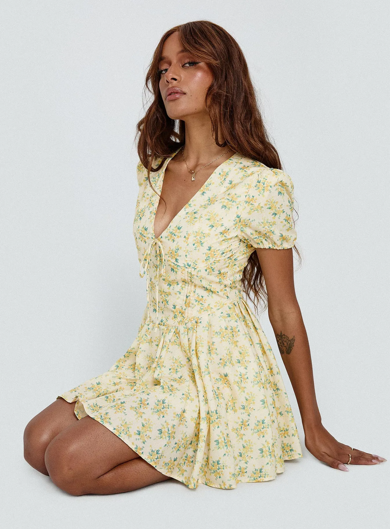 Ethelyn Mini Dress Yellow Floral sold by Princess Polly